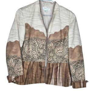 Coldwater Creek patchwork embroidered leather suede jacket women's size 16P